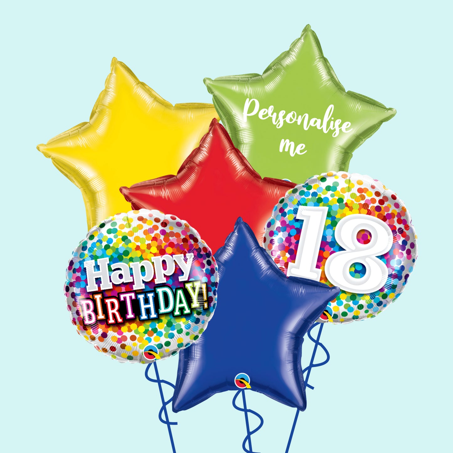 18th Rainbow Confetti Birthday Balloon Bunch