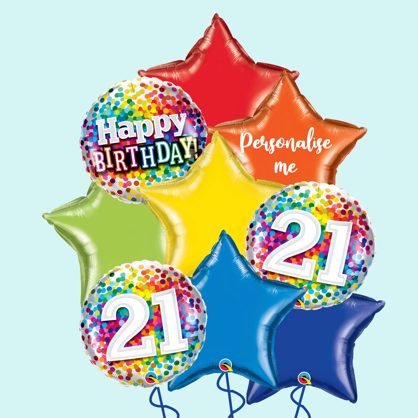 21st Rainbow Confetti Balloon Bunch