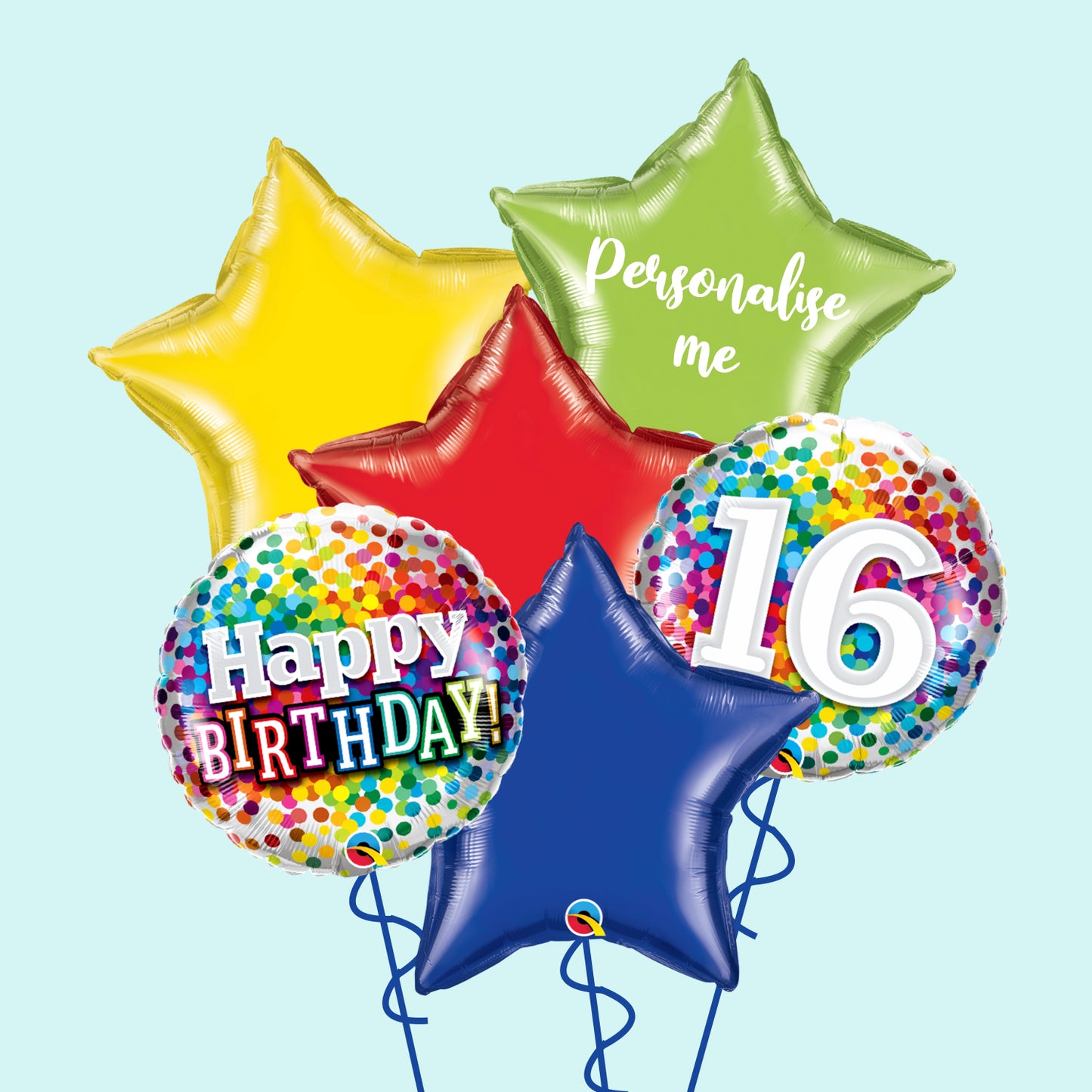 16th Rainbow Confetti Balloon Bunch