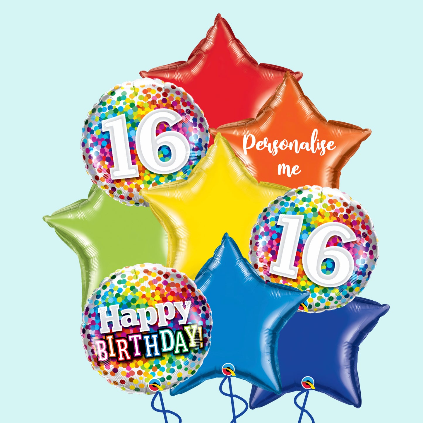 16th Rainbow Confetti Balloon Bunch