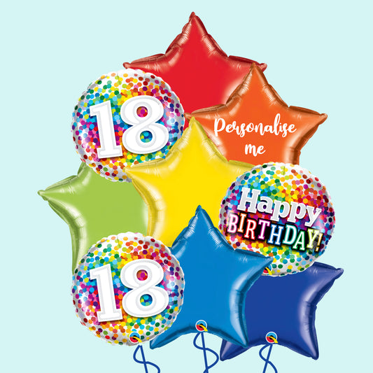 18th Rainbow Confetti Birthday Balloon Bunch