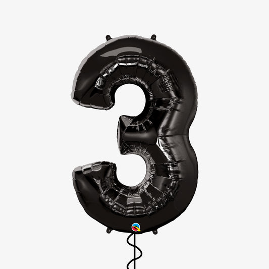 Black Number Three Balloon