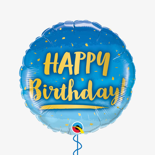Blue & Gold Happy Birthday Balloon