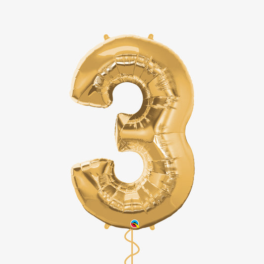 Gold Number Three Balloon