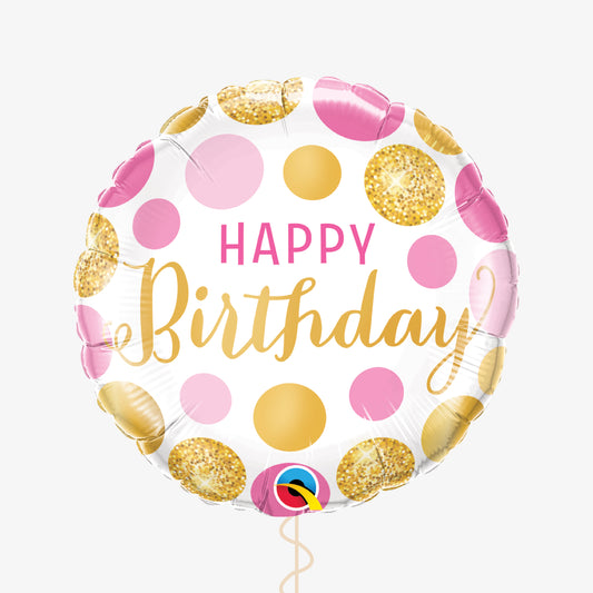 Pink & Gold Dot Happy Birthday Balloon