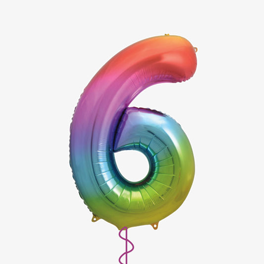 Rainbow Number Six Balloon