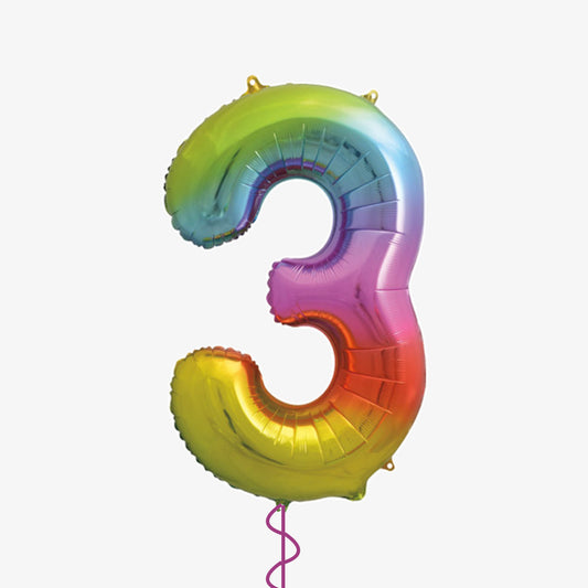 Rainbow Number Three Balloon