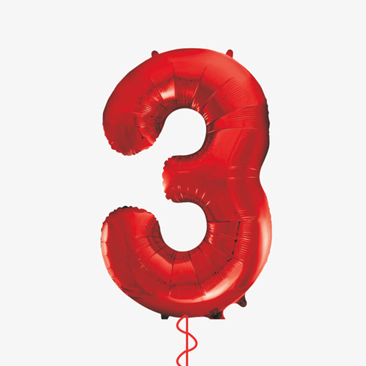 Red Number Three Balloon