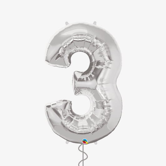 Silver Number Three Balloon